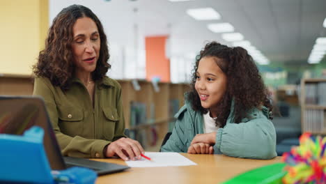 teacher helping student in library