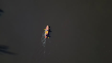 Aerial,-kayak-paddle-and-lake-with-sport