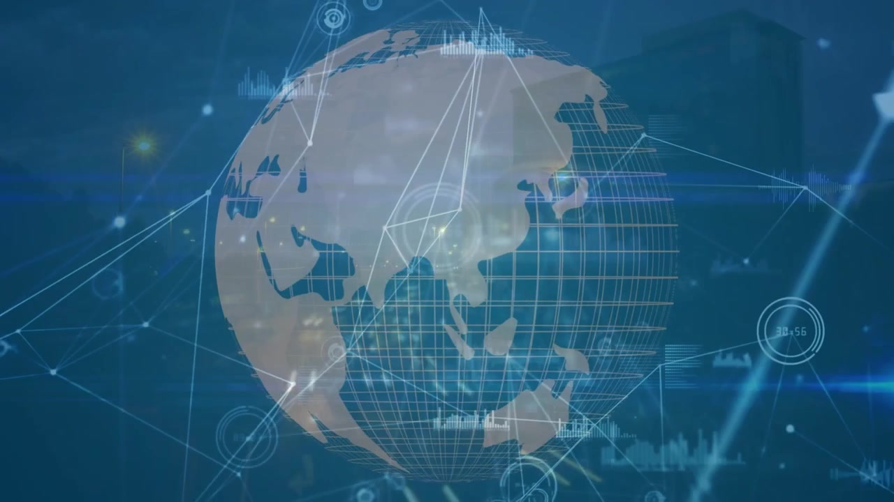 Animation of network of connections over fast traffic and globe