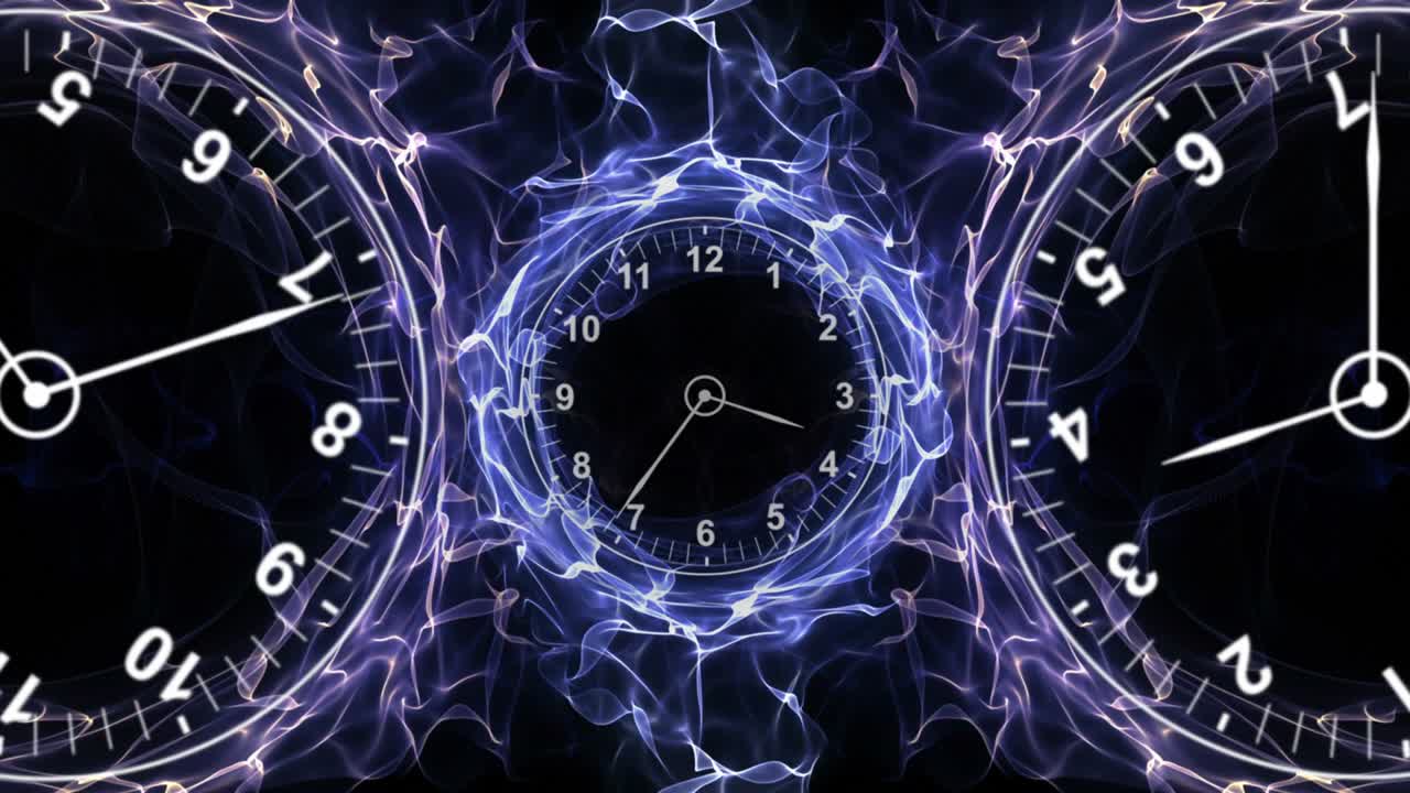 Three Clocks in Fibers Ring, Time Travel Concept, Background, Loop, 4k