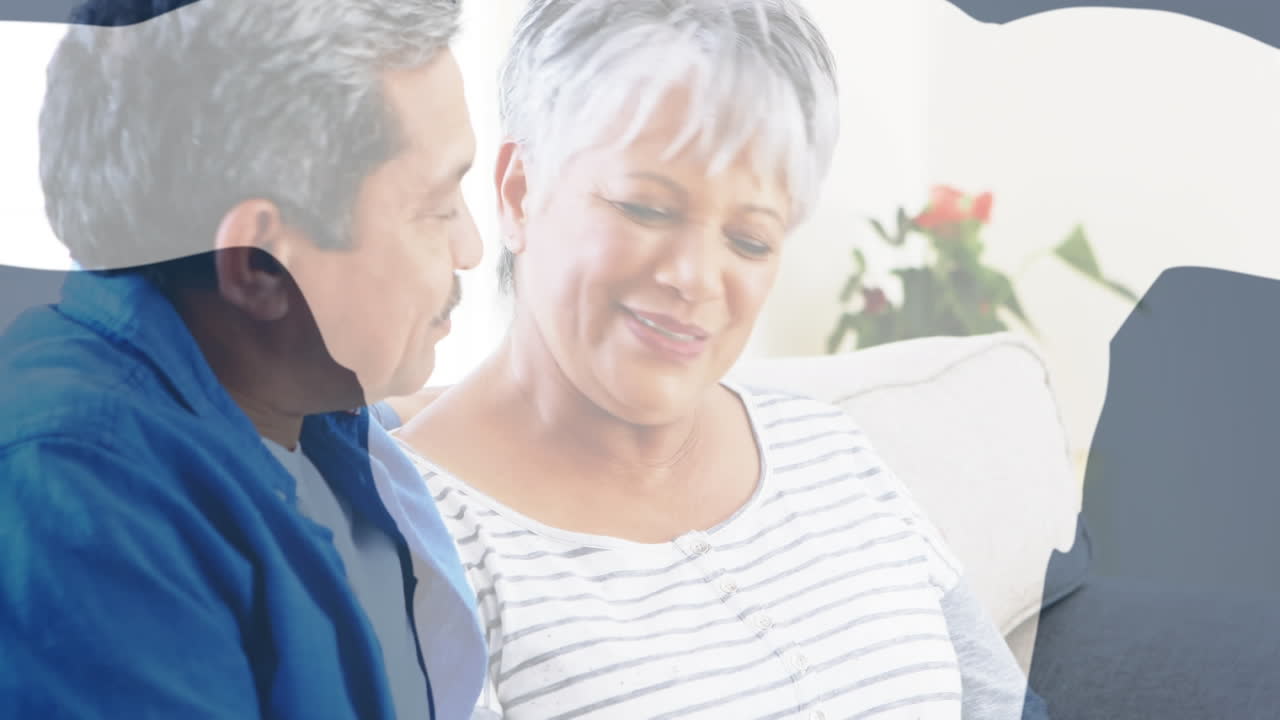 온라인 쇼핑을 위해 노트북을 사용하는 고위 양성 커플에 대한 모양의 애니메이션