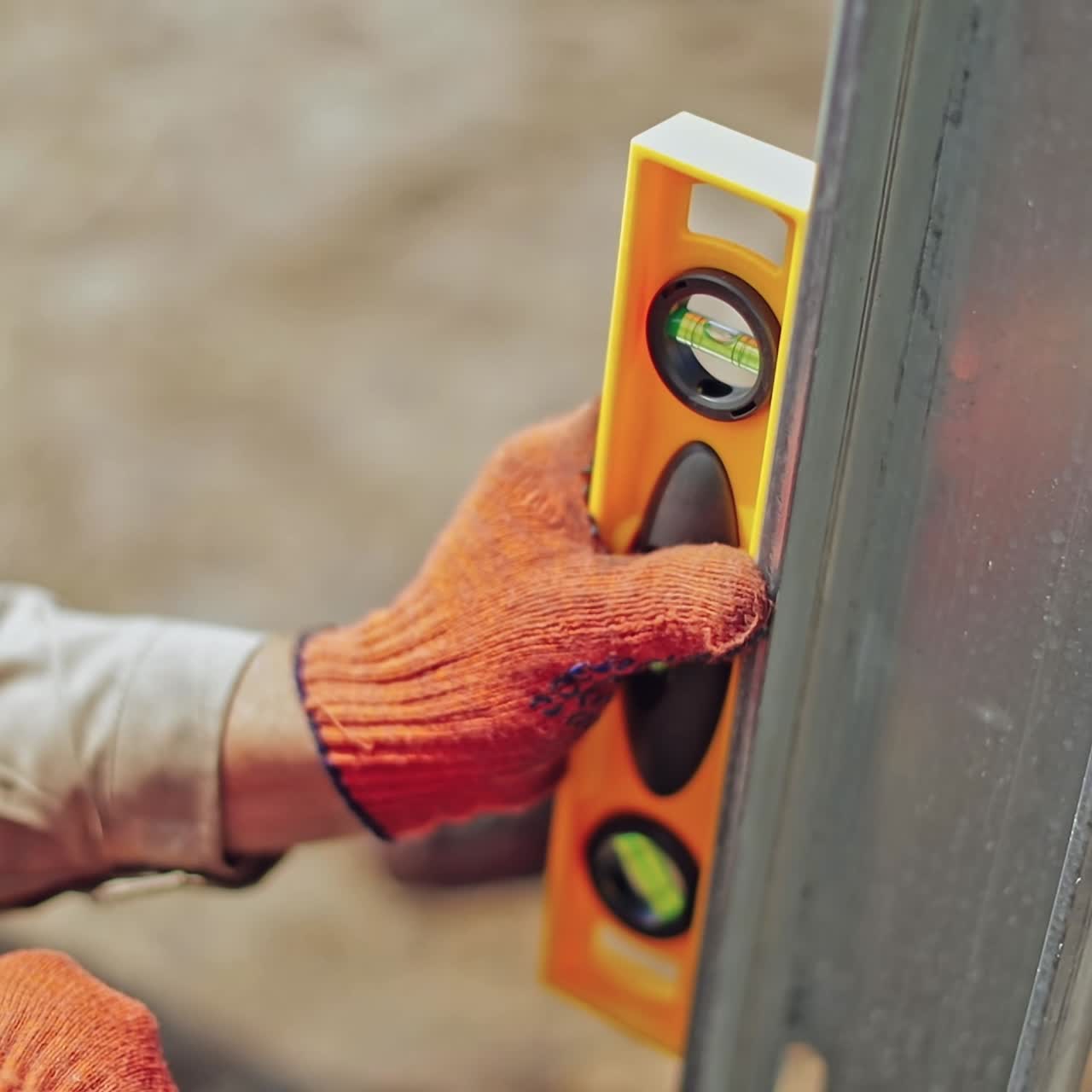 Construction worker with measuring tape