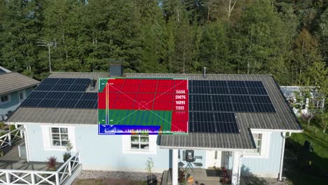 avión no tripulado con cámara térmica que inspecciona los paneles solares de la casa en busca de fallos y fugas