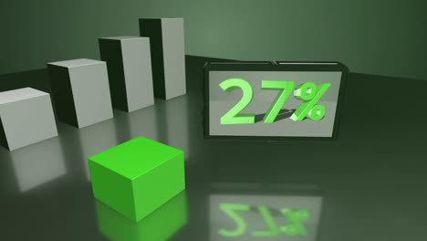 diagrama de barras 3d verde con pantalla de hasta el 78%