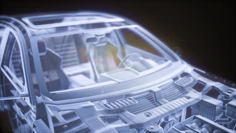 Holographic-animation-of-3D-wireframe-car-model-with-engine