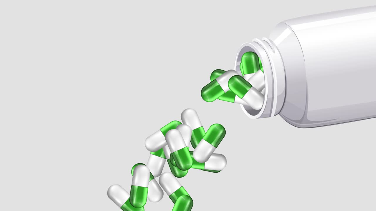 녹색 이  병에서 흘러나옵니다.