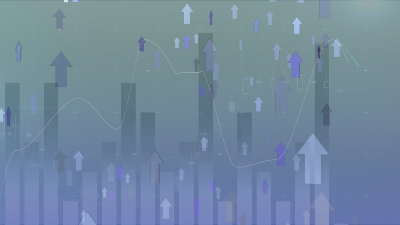 초록색과 파란색 배경에 화살표와 그래프의 애니메이션