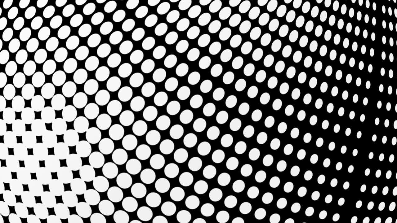 fondo de movimiento de medio tono abstracto. puntos en movimiento bucle sin costuras. 4k 3d bucle inalámbrico de movimiento en blanco y negro gráfico pop art retro fondo mínimo. textura de medio tono animación de puntos de dibujos animados cómicos.