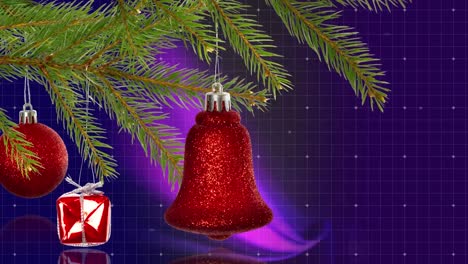 animación de decoraciones navideñas sobre senderos de luz.