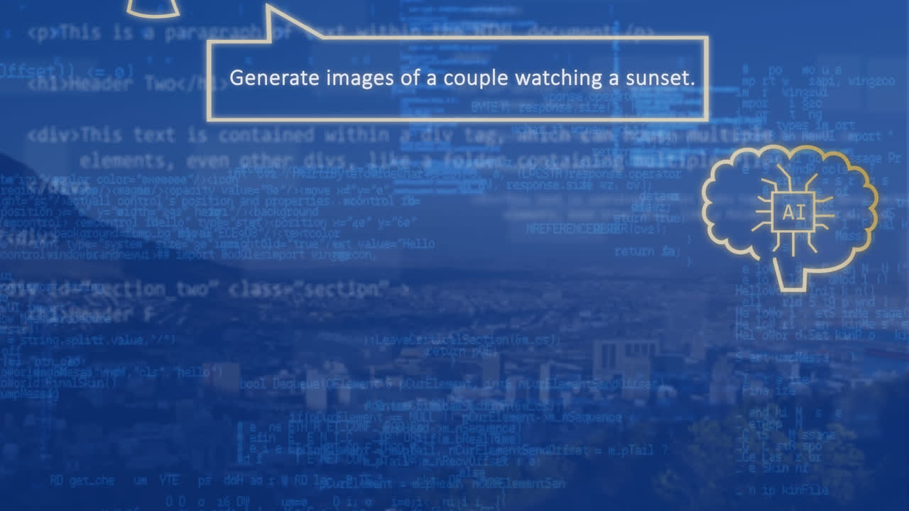 animación de un procesamiento de datos sobre el paisaje urbano