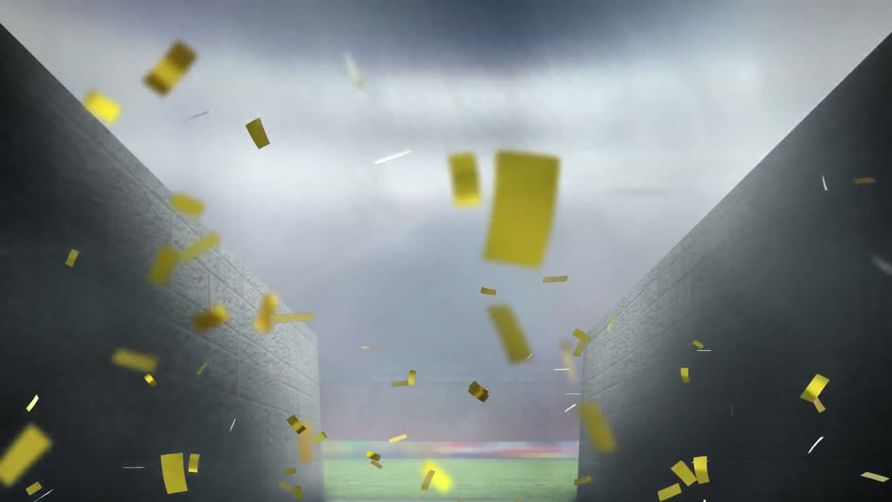 스포츠 경기장 위 에 떨어지는 금색 콘페티 의 애니메이션