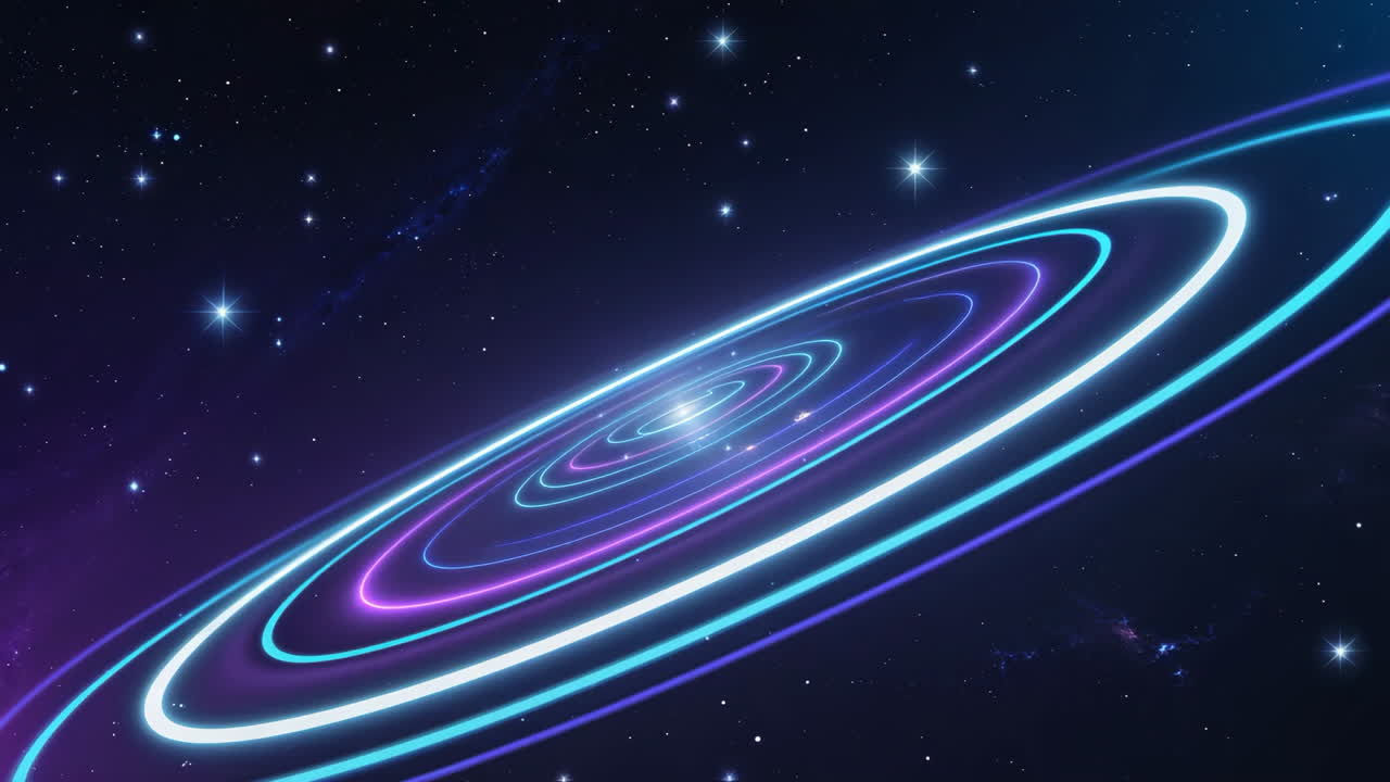 Abstract Glowing Concentric Rings in Starry Space