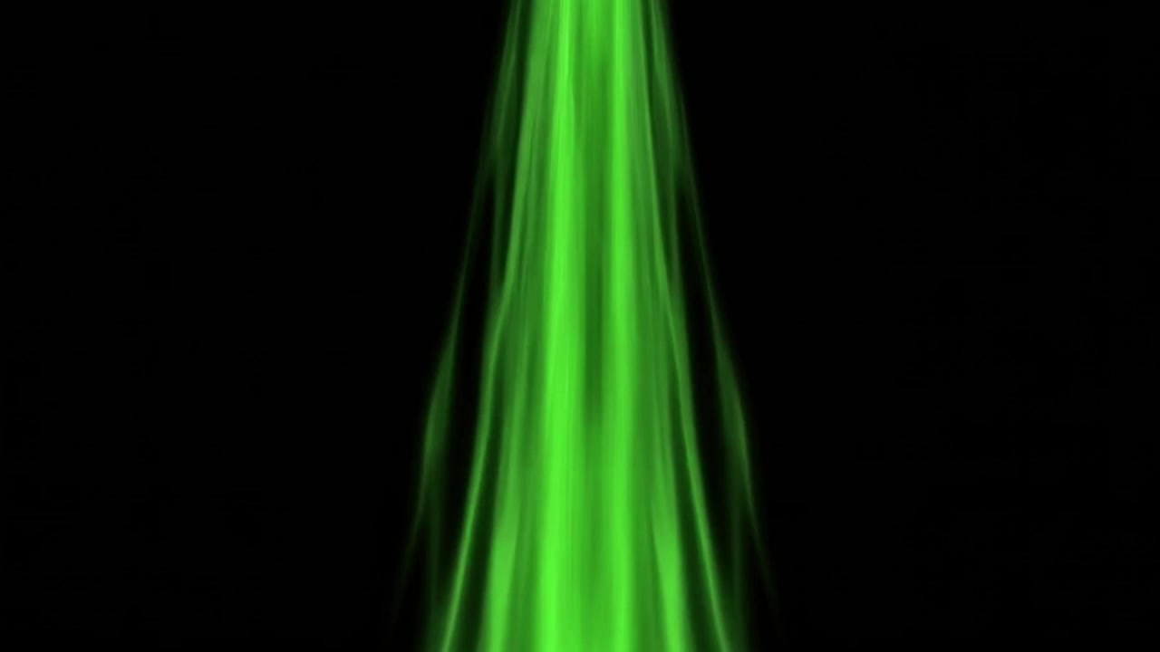 Abstract Green Light Beam Flowing Downwards on Black Background