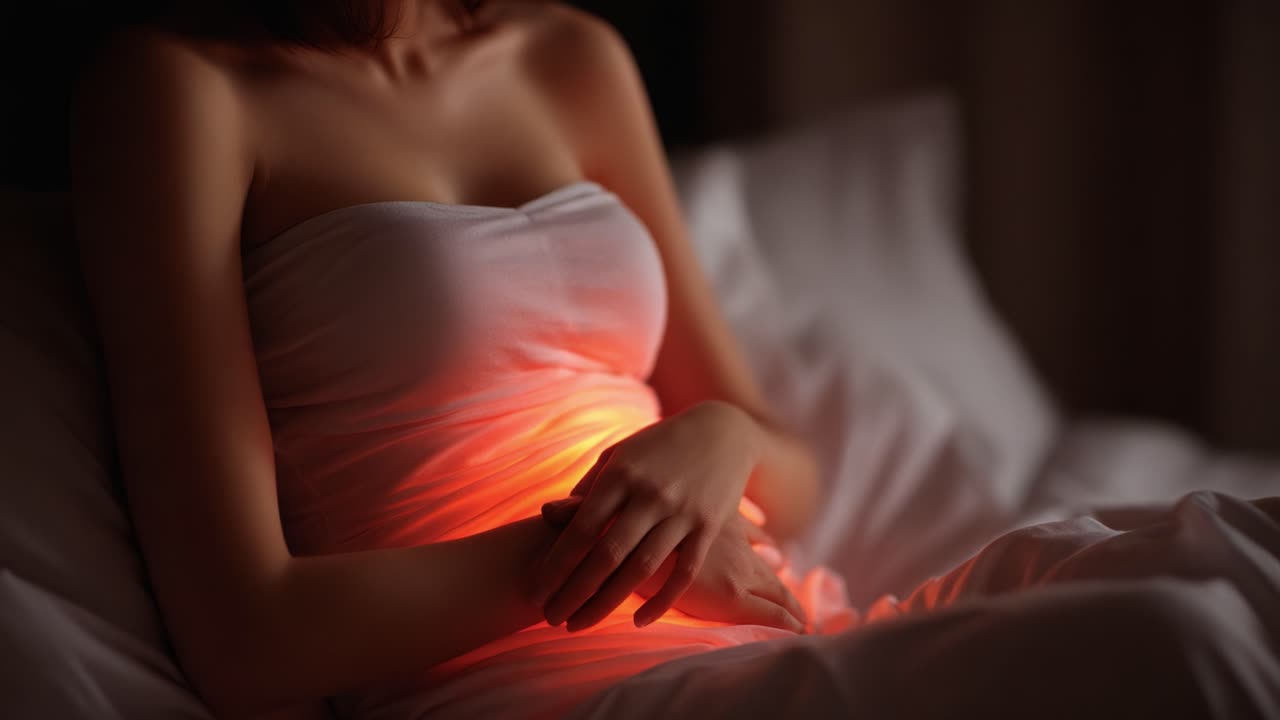 A Tranquil Moment of Serenity: A Woman Enveloped in Soft Fabric Illuminated by Gentle Orange Light, Creating a Sense of Calm and Comfort in a Cozy Atmosphere