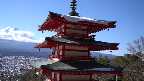 mountain fuji with red pagoda in japan