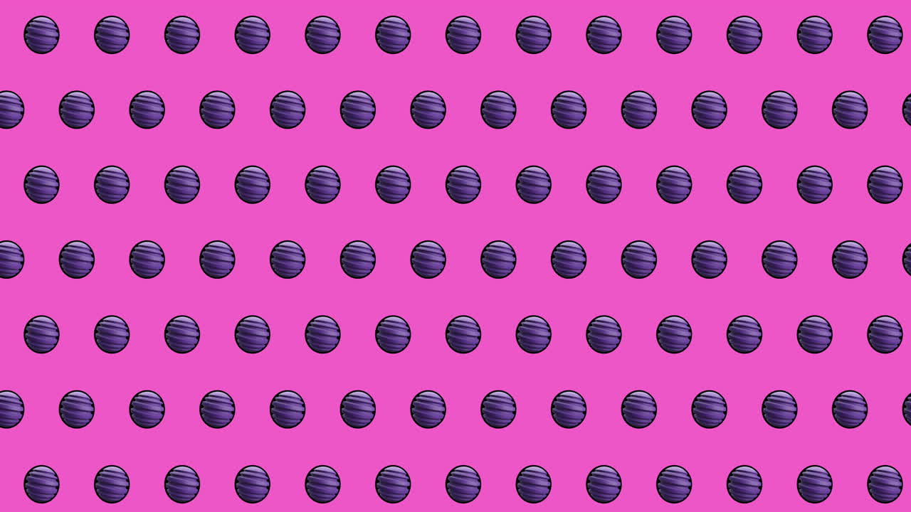 Animation of rows of black balls moving on pink background