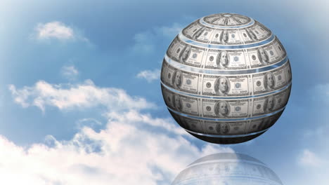 rotating globe with dollar bills