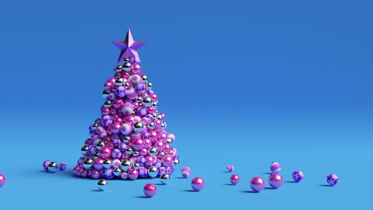 분홍색과 은색 공을 가진 추상적인 크리스마스 트리 디자인