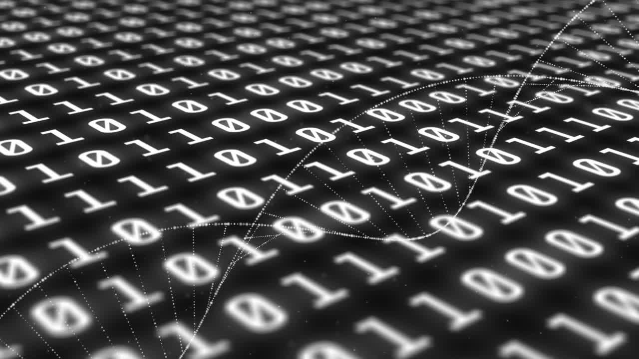 Binary code and DNA strand animating over digital background