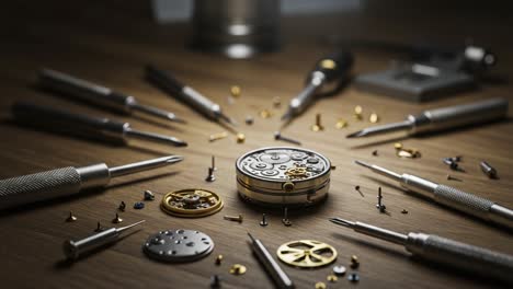 an intricate look into watchmaking: craftsmanship and precision in horology showcased through tools and components