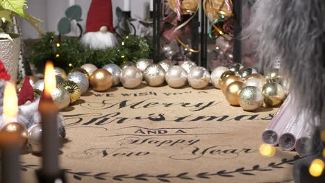 dolly shot of christmas decorations in shopping display window