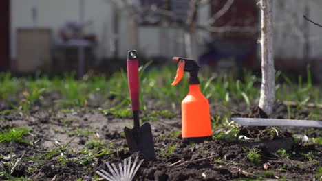 garden-tools-in-soil,-gardening