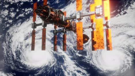 una vista de la tierra y una nave espacial. iss está orbitando la tierra