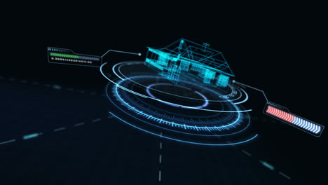 digitally generated building wireframe and circular pattern