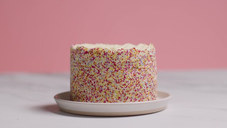 Studio Shot Of Birthday Cake Covered With Hundreds And Thousands Decorations 3