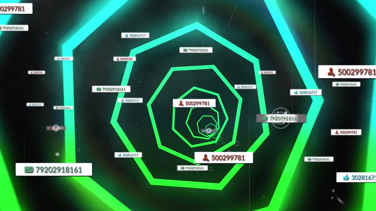 블랙 배경 위의 미디어 아이콘과 모양의 애니메이션