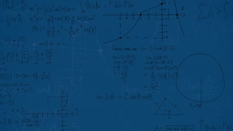 animation of mathematical equations and diagrams floating against blue background