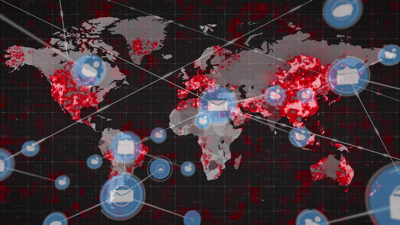 animación de la red de conexiones sobre el mapa del mundo en fondo negro