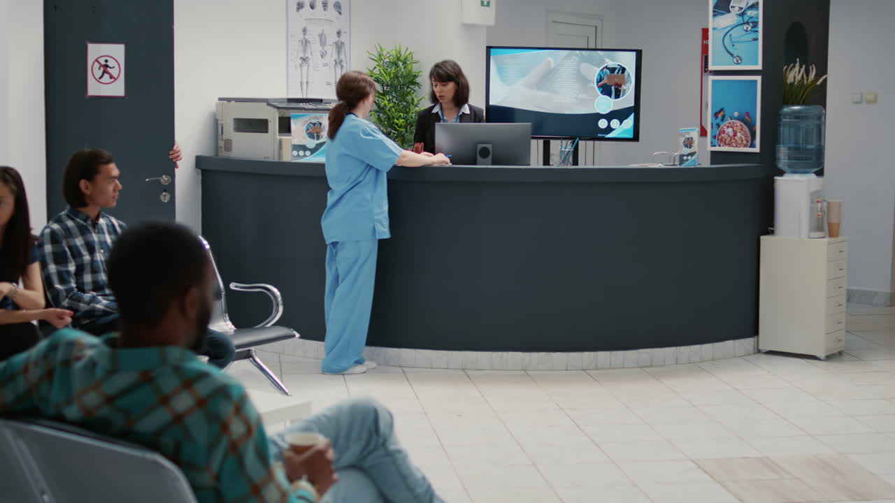 Hospital Waiting Room with Patients and Medical Staff