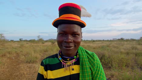 A Karamojong Man Gazing Directly Into the Camera in Uganda, Africa - Close Up