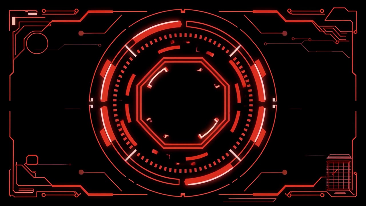 Animated Red Sci-Fi HUD Display with Digital Elements