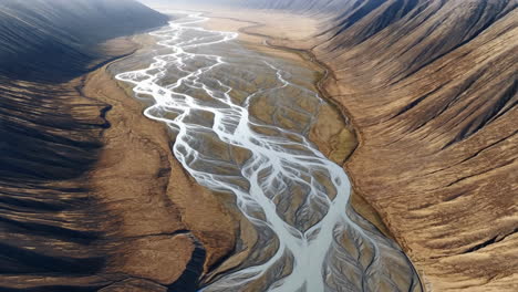 aerial view of a braided river system in a dry valley