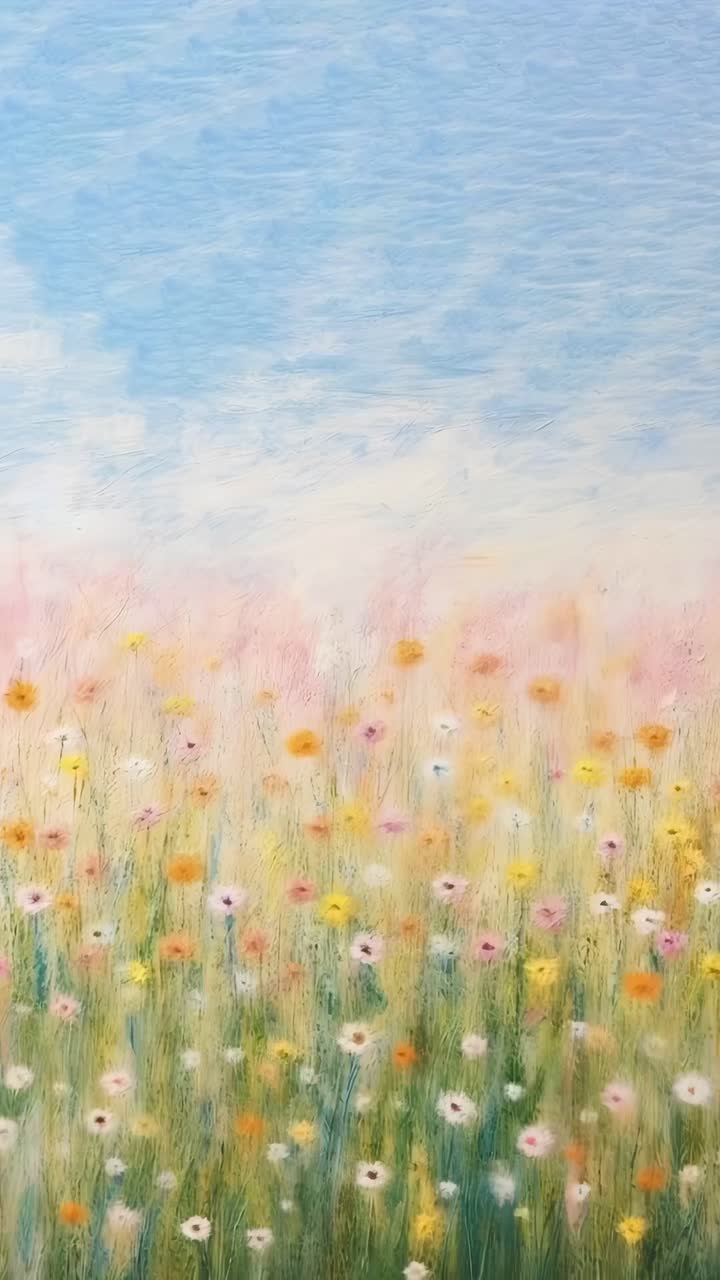 A dreamy, impressionistic video concept of a wildflower meadow under a bright sky