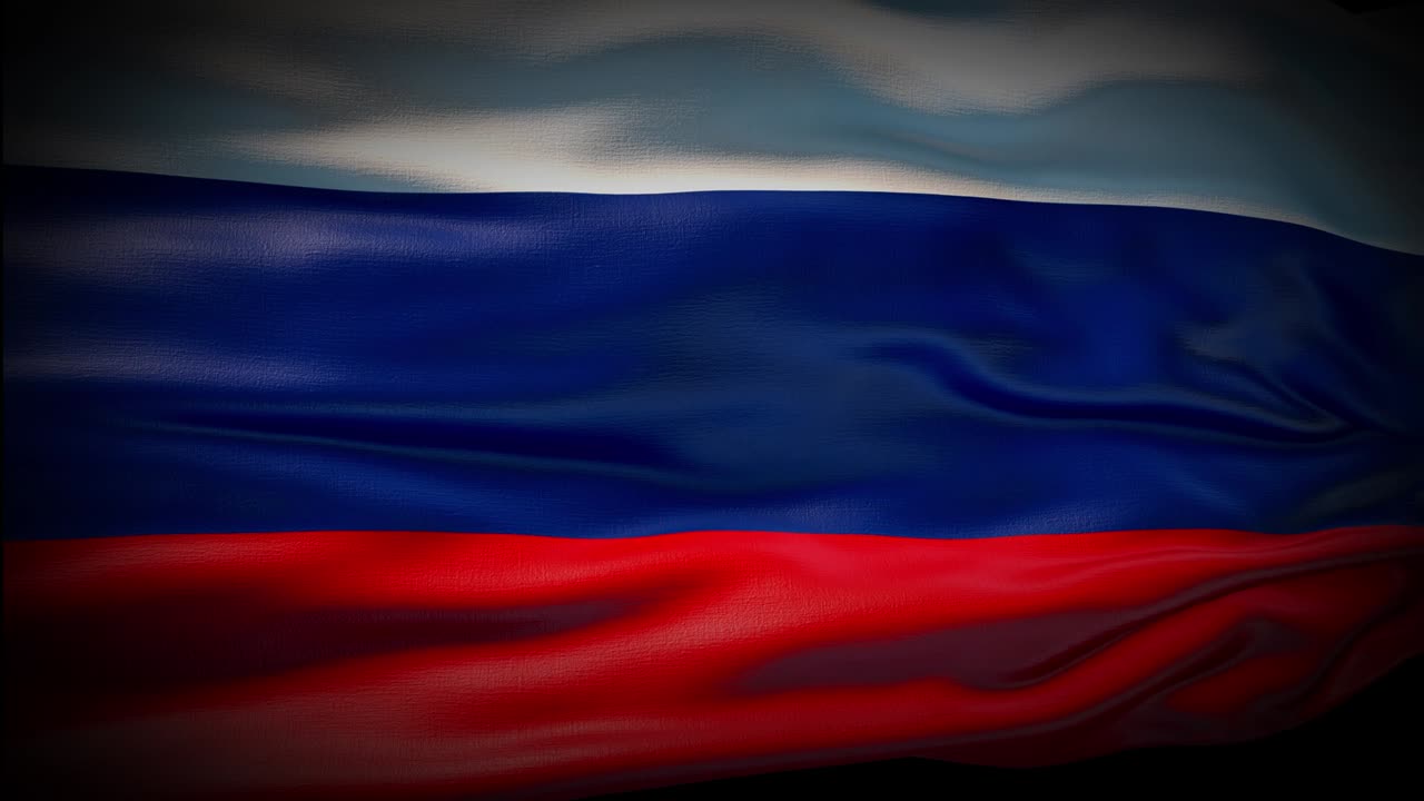 Animation Russia flag is waving seamless loop. Russia flag waving in the wind. Realistic 4K national flag of Russia Closeup.