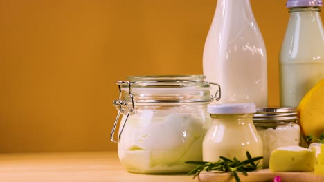 assorted dairy items arranged neatly on shelf