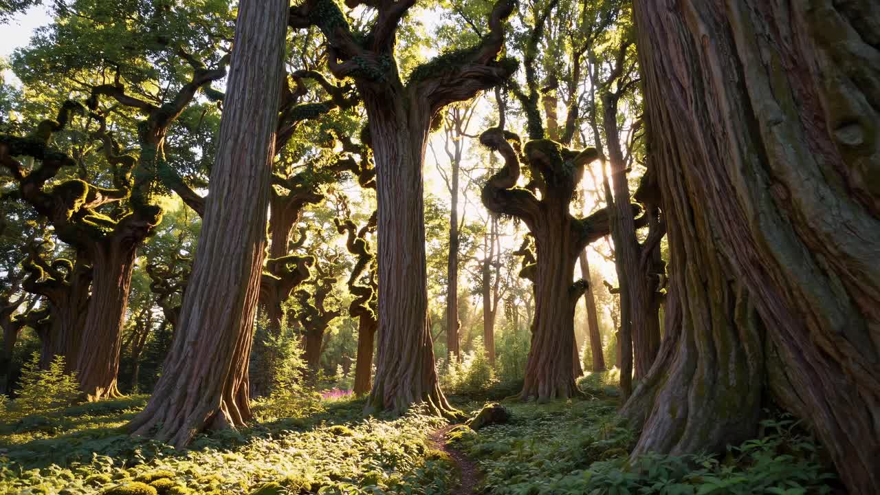 Sunlight Streams Through an Ancient Forest