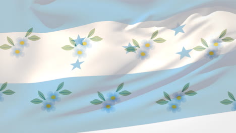 animation of flag of honduras blowing over rows of falling flowers