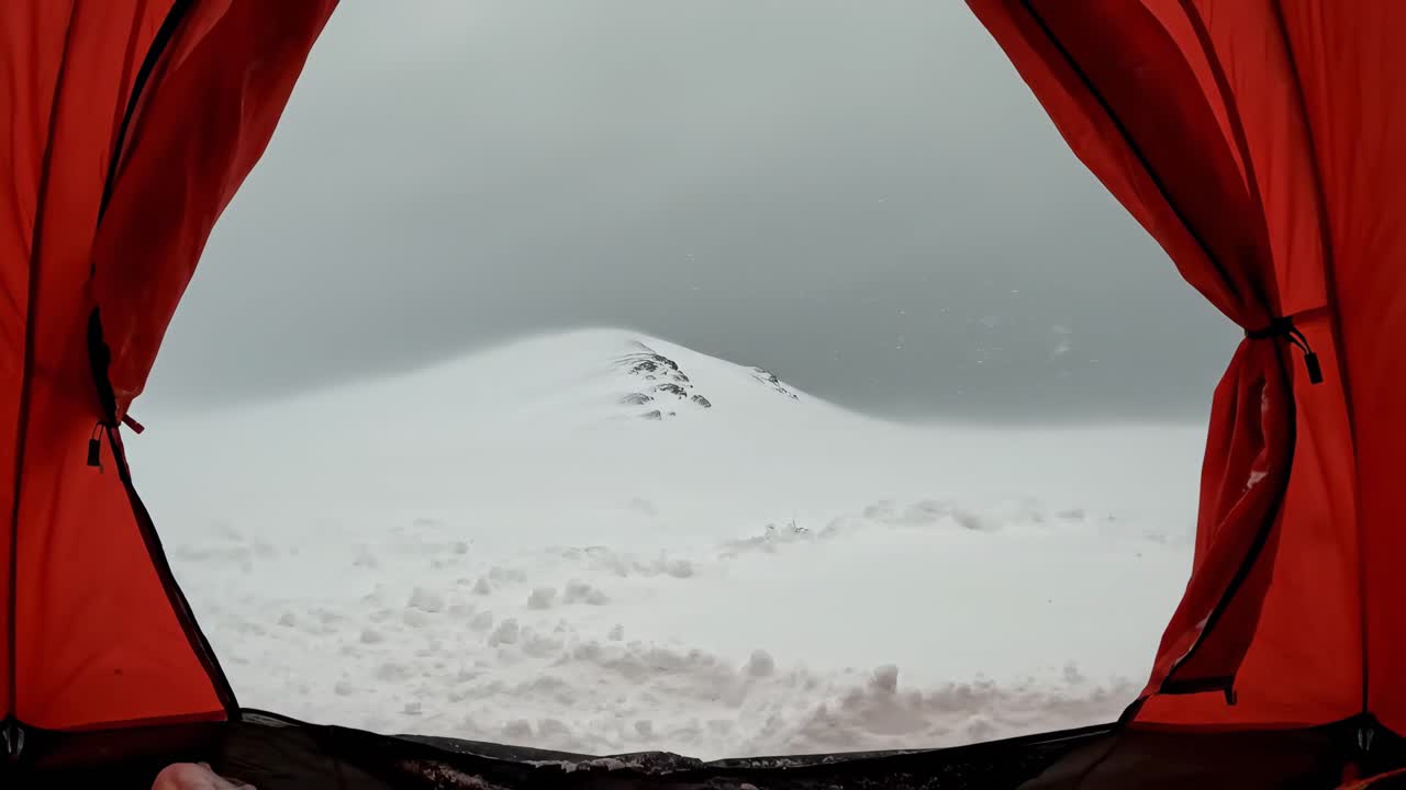 View from inside a tent in winter