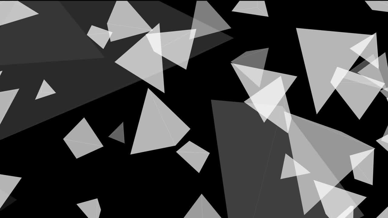 Flying geometric shapes, triangles and squares. Broken geometric shapes motion animation. Horizontal composition, 4k video quality