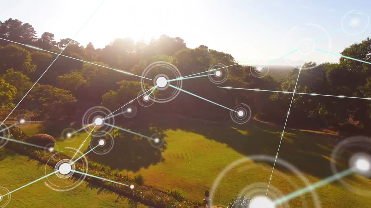 Animation of network of connections over landscape and sky