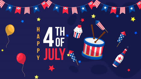 미국 7월 4일 축제의 평평한 배경의 모션 그래픽