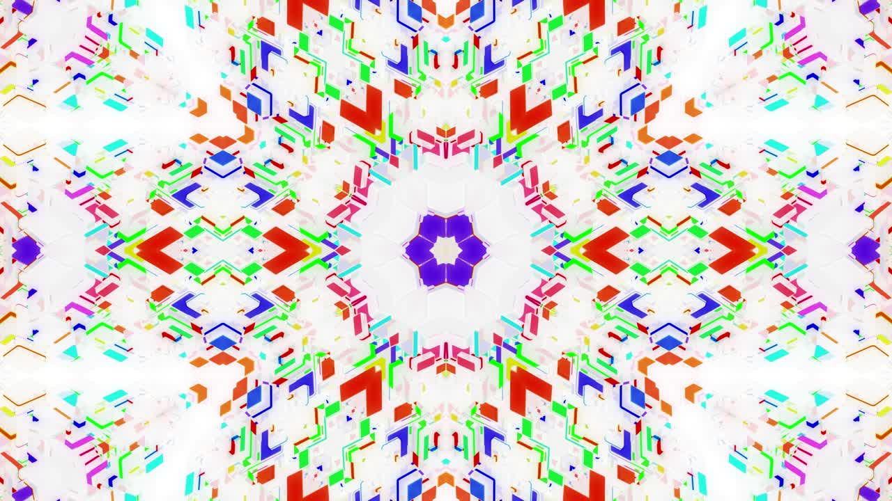 4k 추상적인 백색 공상과학 소설 배경, 매트 하 유리 위에 다채로운 입이있는 만달라와 같은 대칭 기하학 패턴, sf 스케치와 같은 패턴, 크리에이티브 디자인