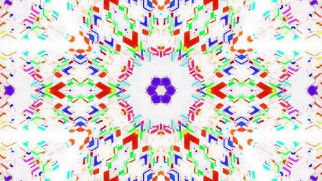 4k abstract looped white science fiction background. symmetrical geometric pattern like mandala with multi-colored inserts on matt white glass. pattern like sci-fi sketch. creative design bg.