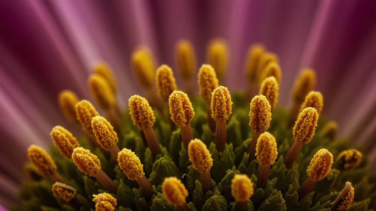 Close-up of a Stunning Flower Bloom: A Captivating View of the Intricate Stamen and Pollen Structure in Vibrant Colors and Textures