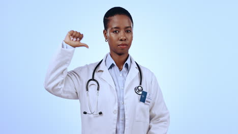 thumbs down, review and face of doctor