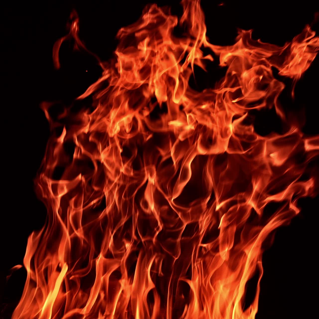 Grande falò con scintille che si alzano. Bastoncini di legno bruciano nel fuoco da campo di notte
